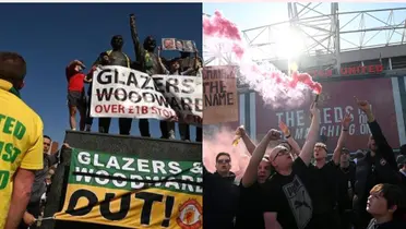 Manchester United fans protest.