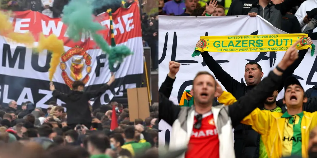 Manchester United fans protest.