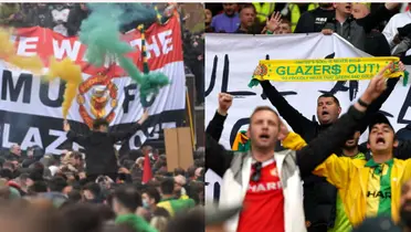 Manchester United fans protest.